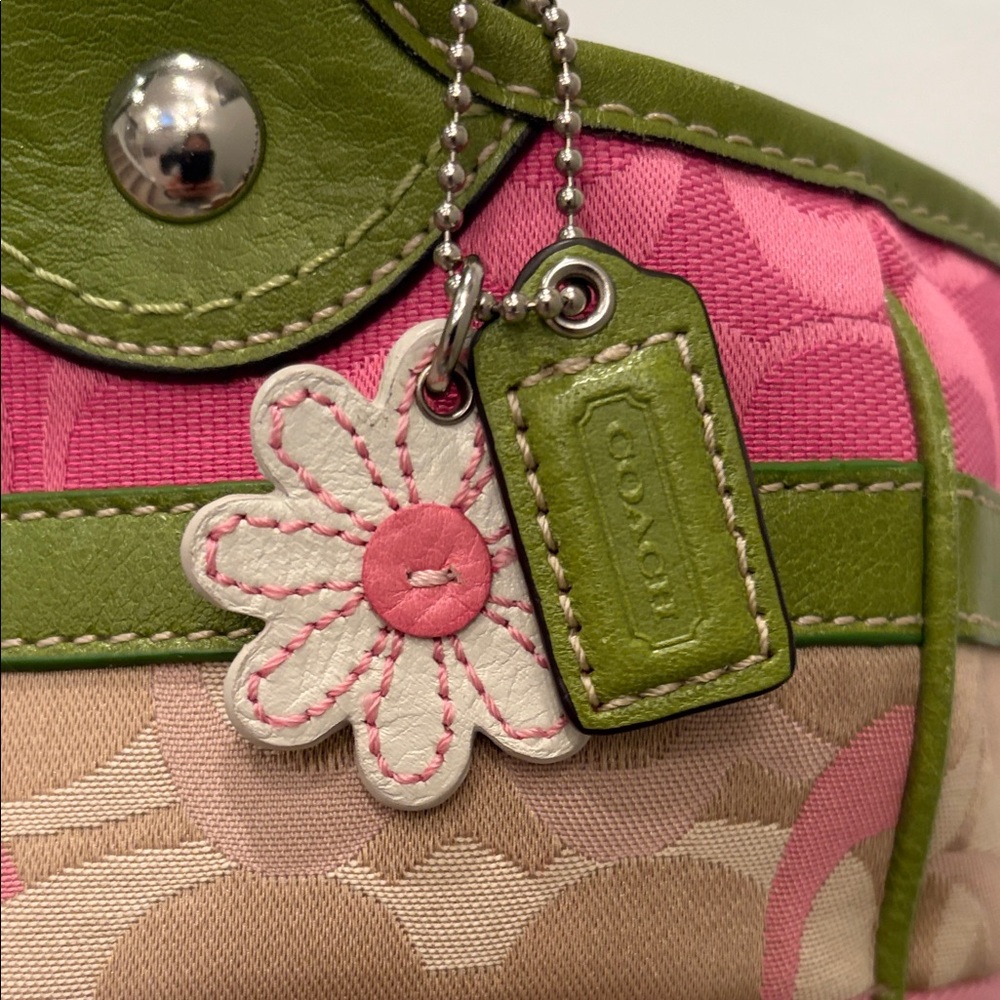 Y2K Coach Pink Lime Green Bleecker Patchwork Tote Bag 🩷🍋‍🟩 - Picture 2 of 14